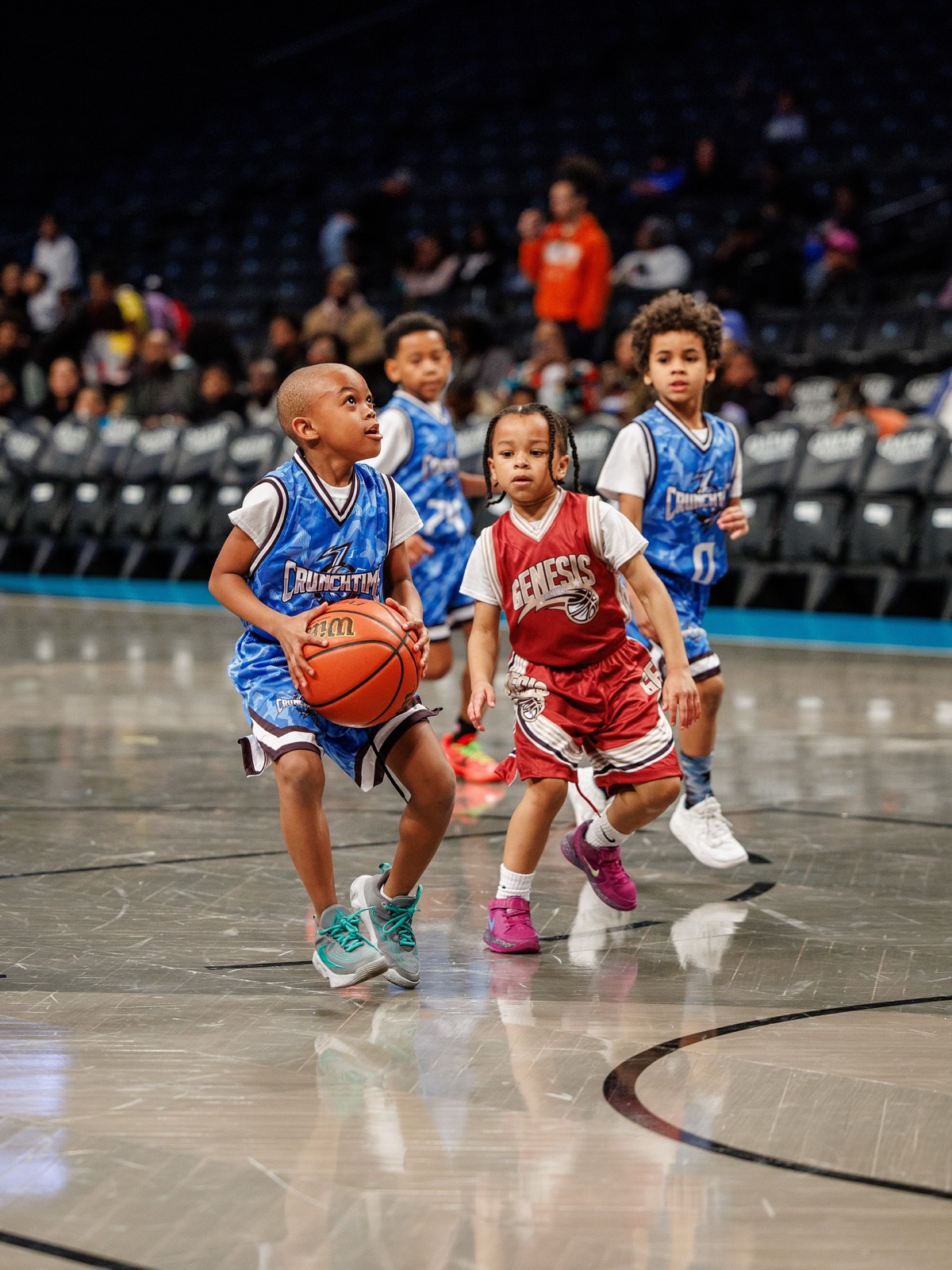 A Crunchtime player driving past a defender at Barclays Center