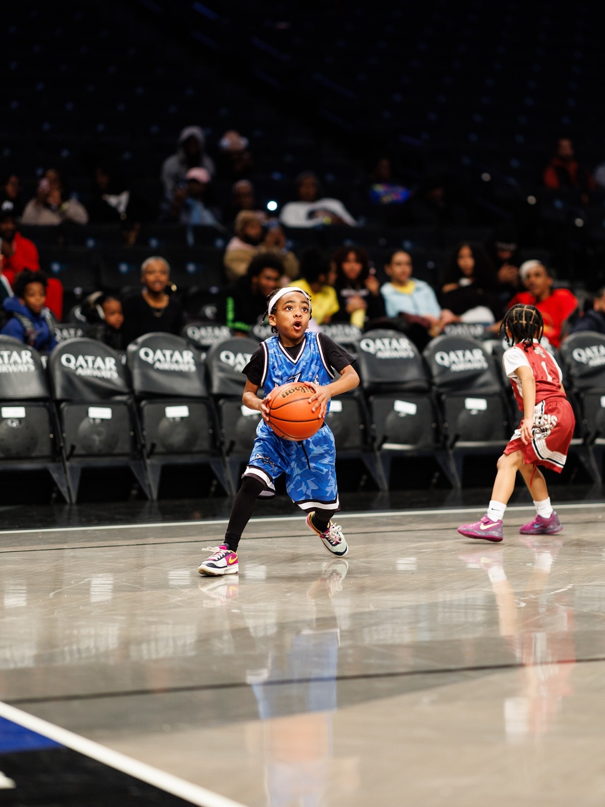 A Crunchtime player squaring up for a shot at Barclays Center